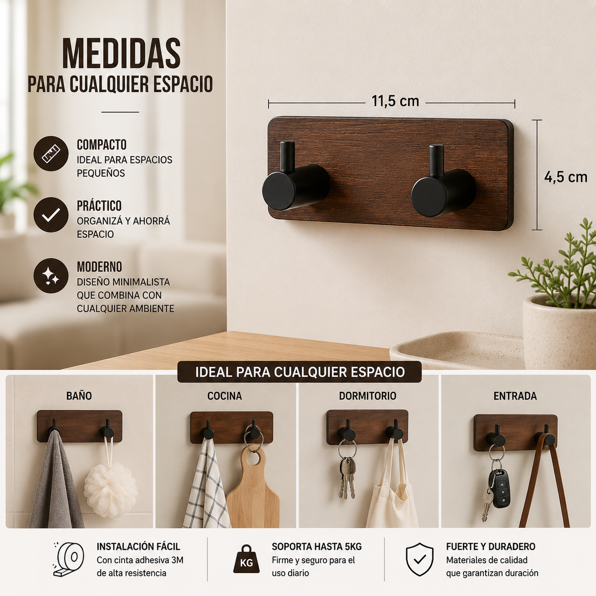 Perchero colgante 11cm Fácil Instalación - LUZEN