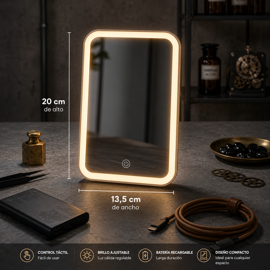 Espejo Con Luz Led 3 Modos Iluminación Maquillaje Recargable